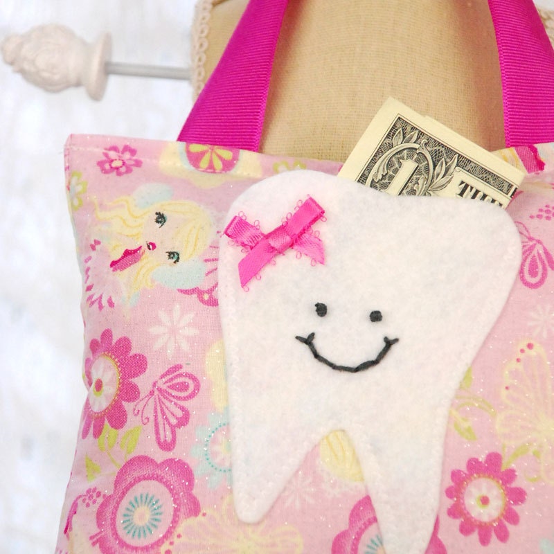 Girls Fairy Princess Tooth Fairy Pillow Tooth Fairy Gift in Pink Sparkle Princess Fabric
