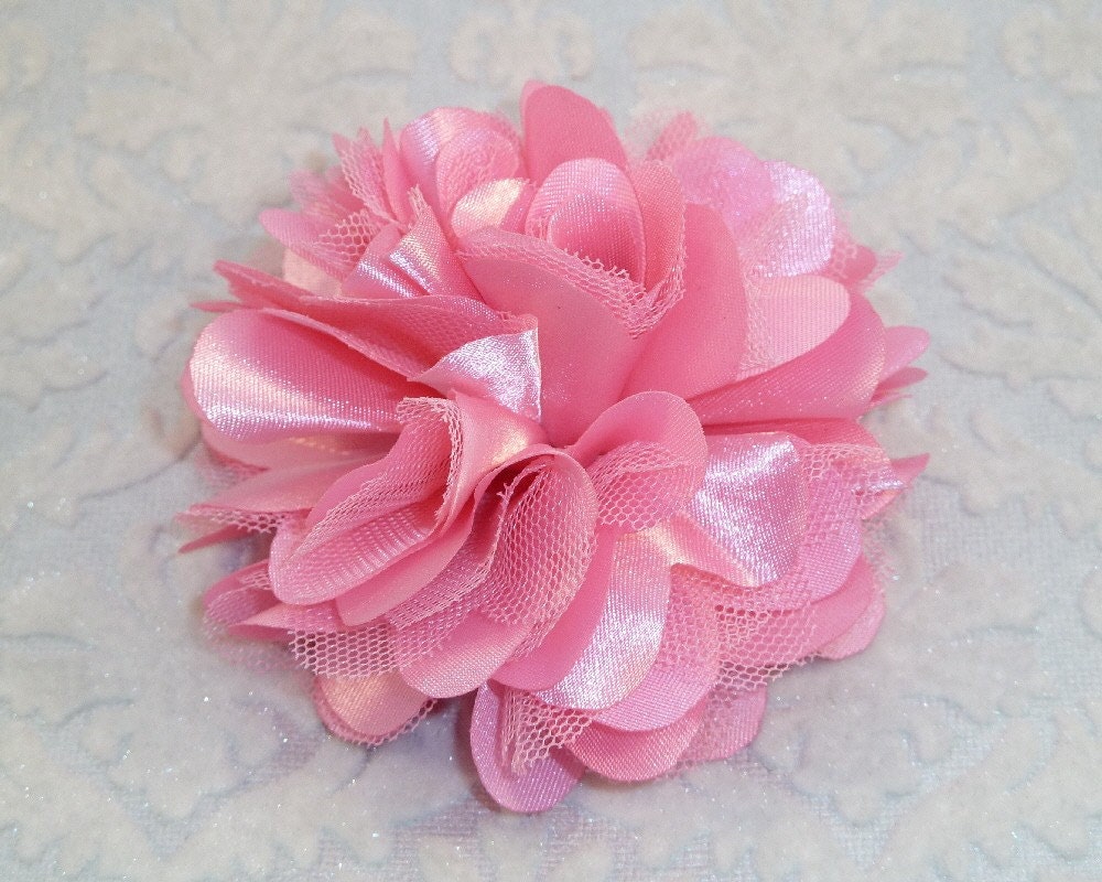 BACK in STOCK Treasury Featured SINGLE Pink Satin and Tulle Puff Flower - Blossomheads