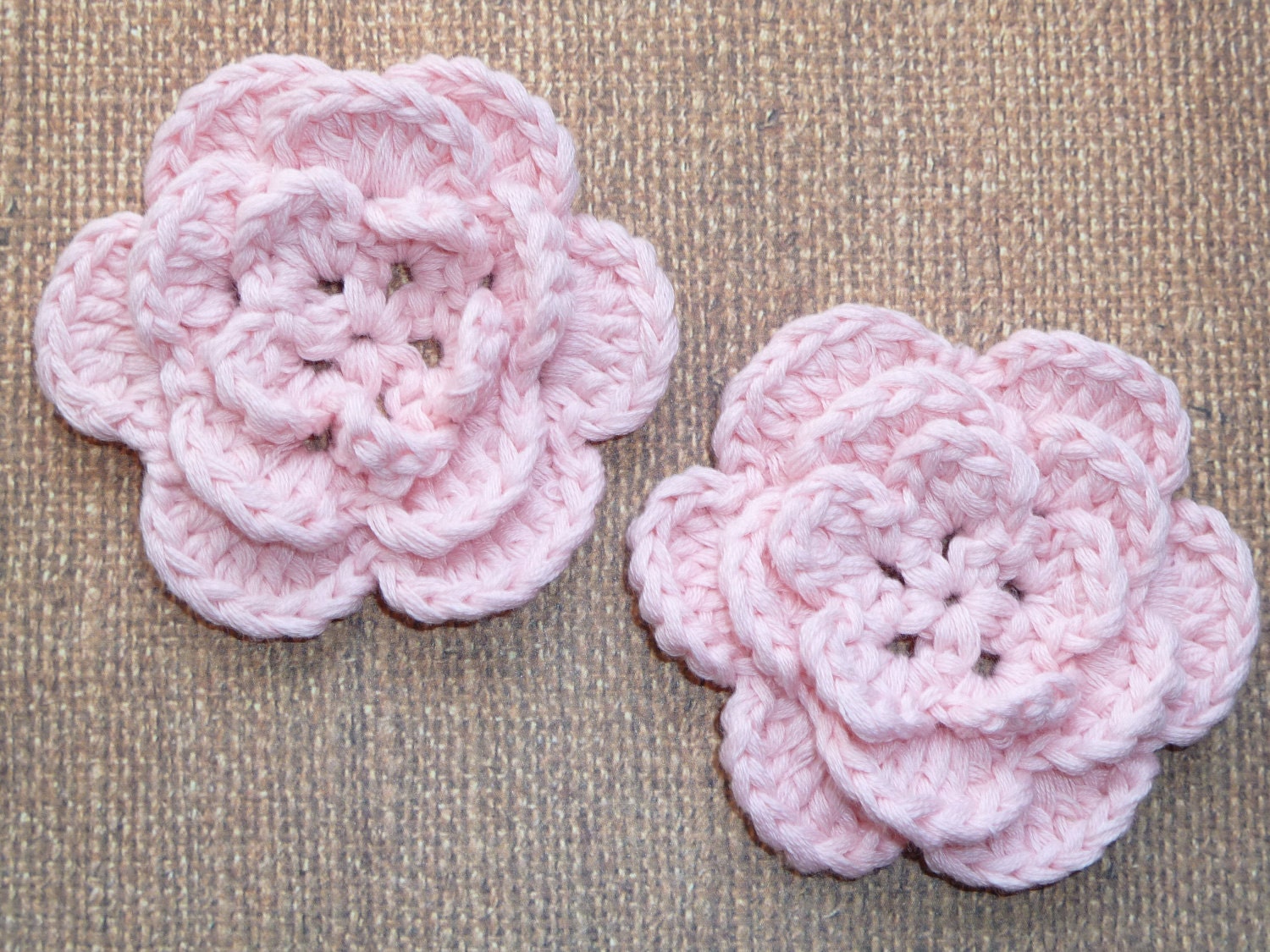 Crochet Flowers - Handmade Crochet Cotton Flower - Pale Pink - Set of TWO
