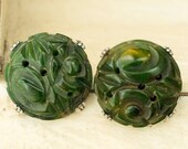 Vintage Carved Green Bakelite Pins