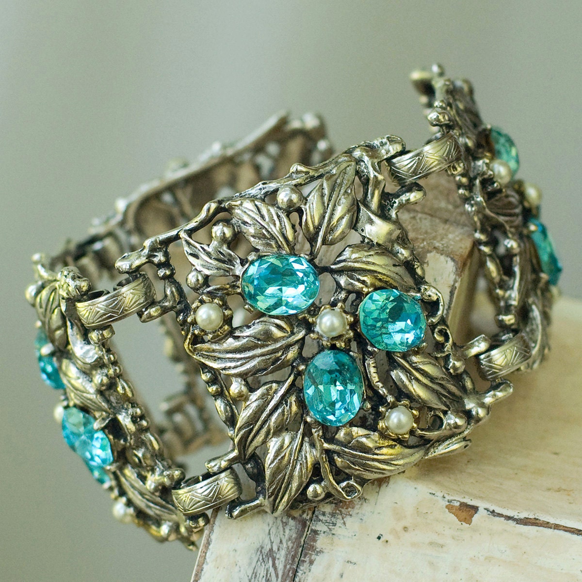 Vintage Chunky Blue Rhinestone Bracelet