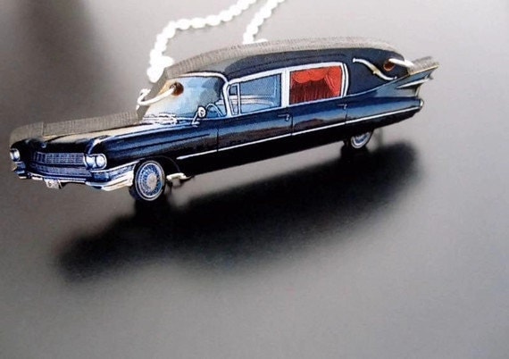 Gothic Hearse Necklace Laser Cut Wood Punk Rock Jewelry