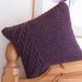 Purple Cushion / Throw Pillow . Hand knitted in red flecked purple 100% wool with cable decoration for home decor OOAK