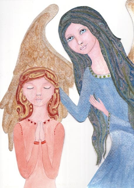 5x7 Art Print Angel and Child Praying
