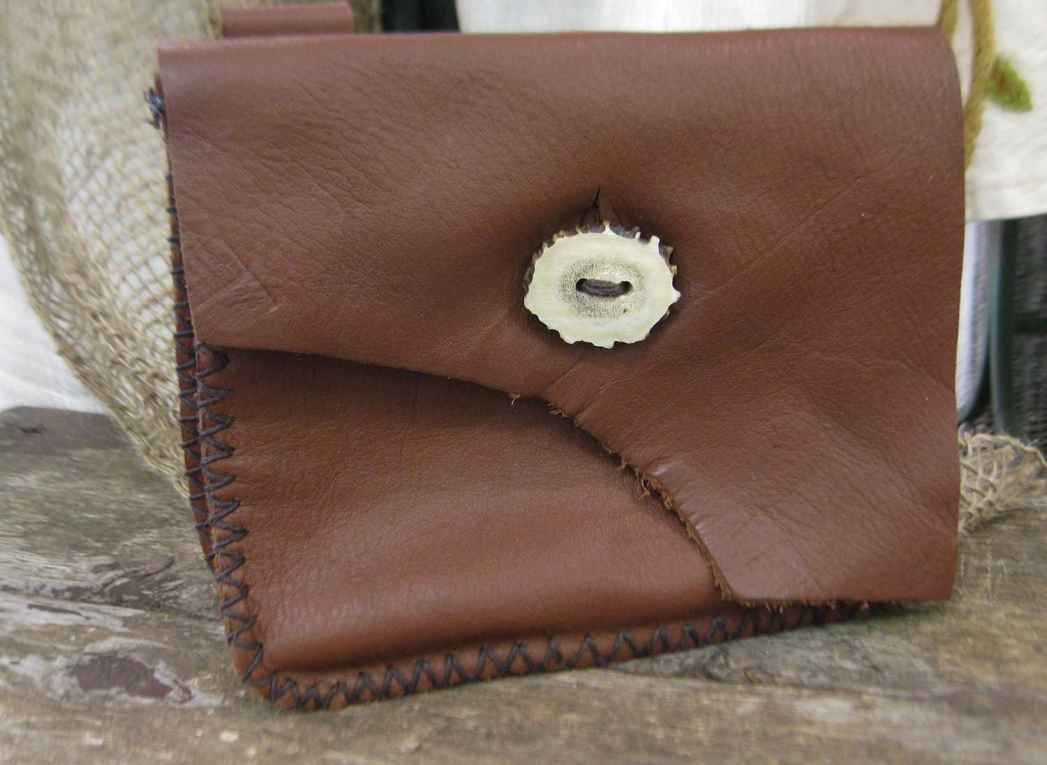 Red Brown Leather Belt Pouch, Medium - Renaissance/Viking/Pirate/SCA/Steampunk/Medieval OOAK - Made from film leather overstock
