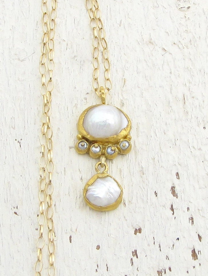 24k Gold Pearls Necklace, Weddind Jewelry, Bridal Necklace, Handmade Solid Gold Necklace, Pendant Necklace - Omiya