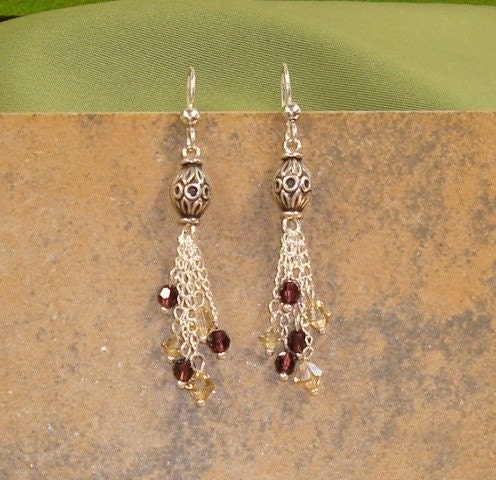 Crystal and Bali Silver Dangle Earrings on Nickel Free Earwires