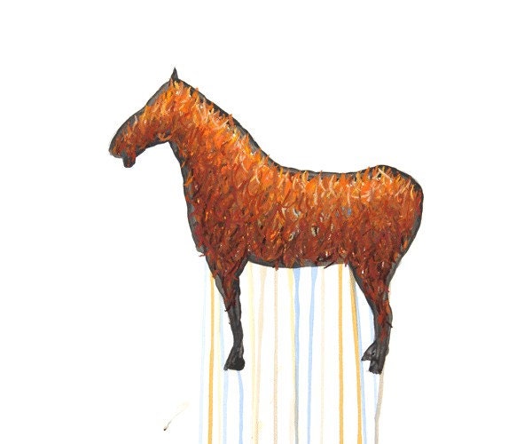 Terracotta Horse Drawing - 8 by 10 orange historical horse art - print of pastel painting - johnfinkler