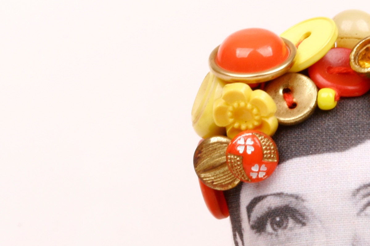 ooak art doll - handmade bead doll Wearing red  Flowery dress And mustard yellow scarf  in Unique yellow red and white blossoms