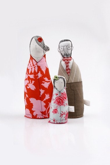 Mother father and daughter handmade dolls