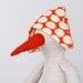 White Bird, duck or maybe a penguin... in White & red dotted hat and Deep olive green corduroy -handmade fabric doll free shipping