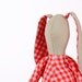 Pink and Orange - light Olive Green Rabbit in Red and pink plaid shirt Wearing Orange corduroy pants - handmade doll