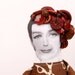 Mysterious Beaded doll -  lady wearing Brown dress  with scissors with Bordeaux vintage Beads and Buttons -handmade doll