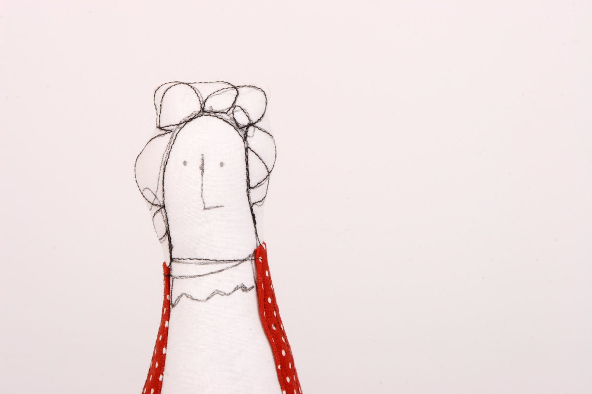 Mother, aunt, friend or grandmother you probably know this woman- Handmade cloth doll in red Dotted and checkered