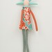 Plush - funky handmade doll With coll Haircut in Natural earth tones,Blue, turquoise, orange and red flowers