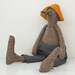 Plush - Rare species Brown duck with  flowery beak and  orange - Yellow mustard hat, Wearing striped Pants - handmade Soft doll