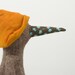 Plush - Rare species Brown duck with  flowery beak and  orange - Yellow mustard hat, Wearing striped Pants - handmade Soft doll