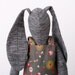 Easter Bunny - Special Black and white rabbit wearing a gray dress with abstract print - handmade fabric doll