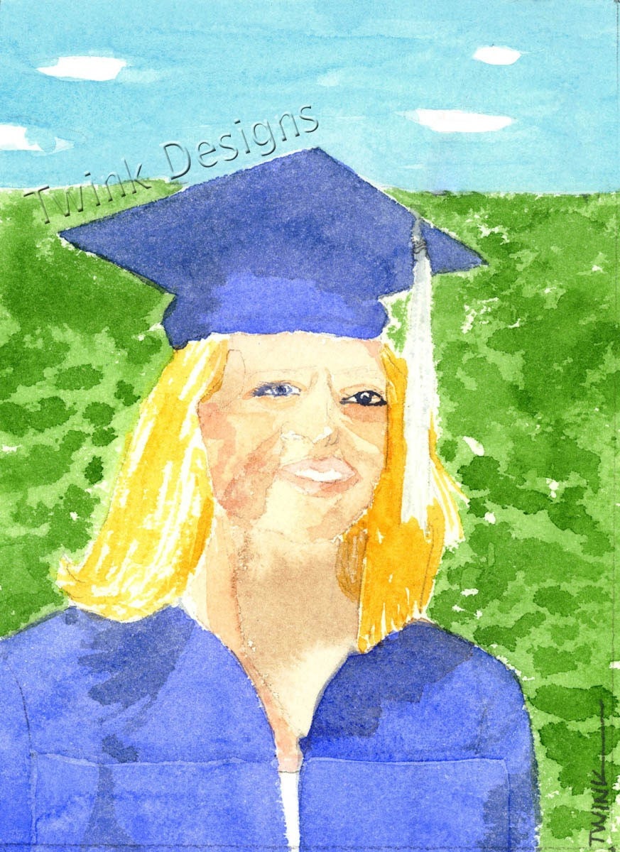 Blue Graduation Girl  OB207 is a blank graduation card for a female.