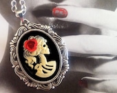 Halloween Necklace - Lolita Skull Lady - Skeleton Cameo Necklace - Ivory