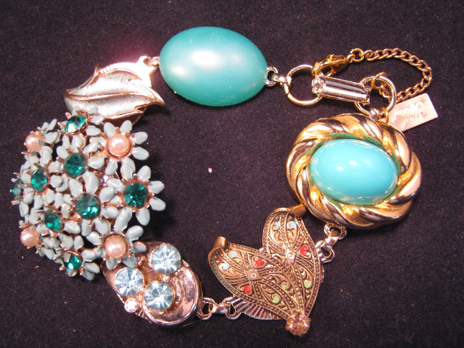Reclaimed Vintage Bracelet, Vintage Earring Bracelet, Bridesmaid Gift - Turquoise  Garden