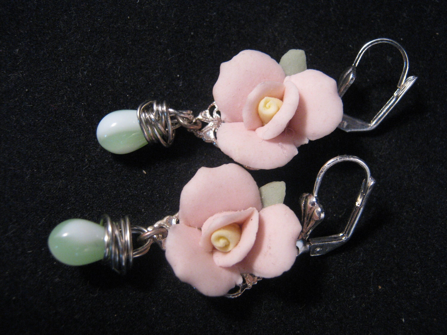 Reclaimed Vintage Earrings, Bridesmaid Gift, Statement Earrings, Pink China Roses - Candy Roses