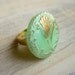 Green Art Nouveau Cocktail Ring ... Vintage Glass Lily on Milky Mint Handpainted