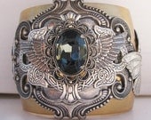 Steampunk Neo Victorian Gray Crystal Cuff