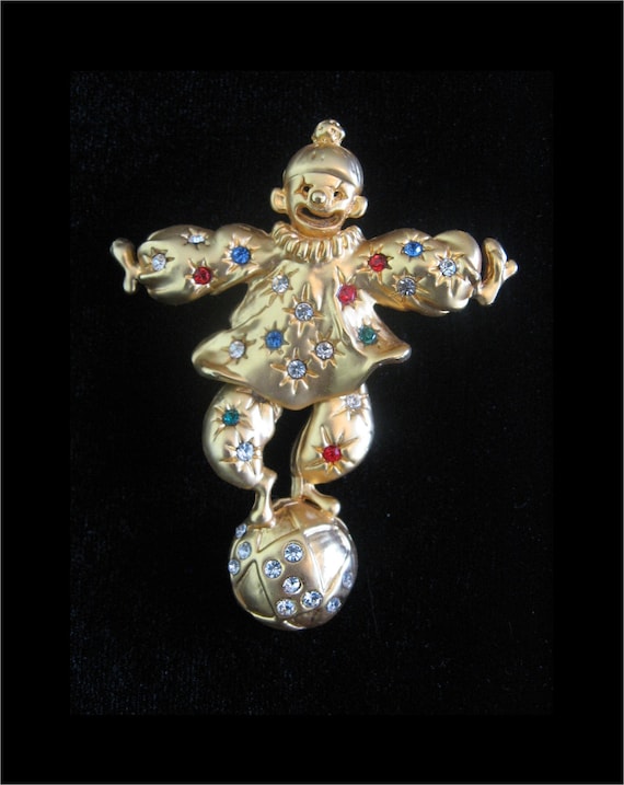 SALE - Vintage Articulated Rhinestone Clown Brooch