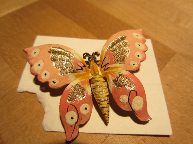 SALE Rare Coro Handpainted Butterfly Brooch