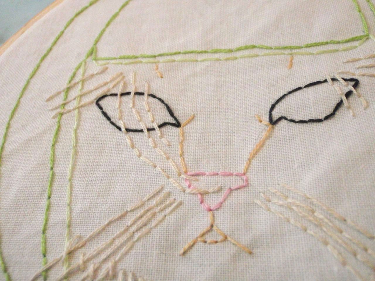 Melon Cat Hand Embroidered Hoop