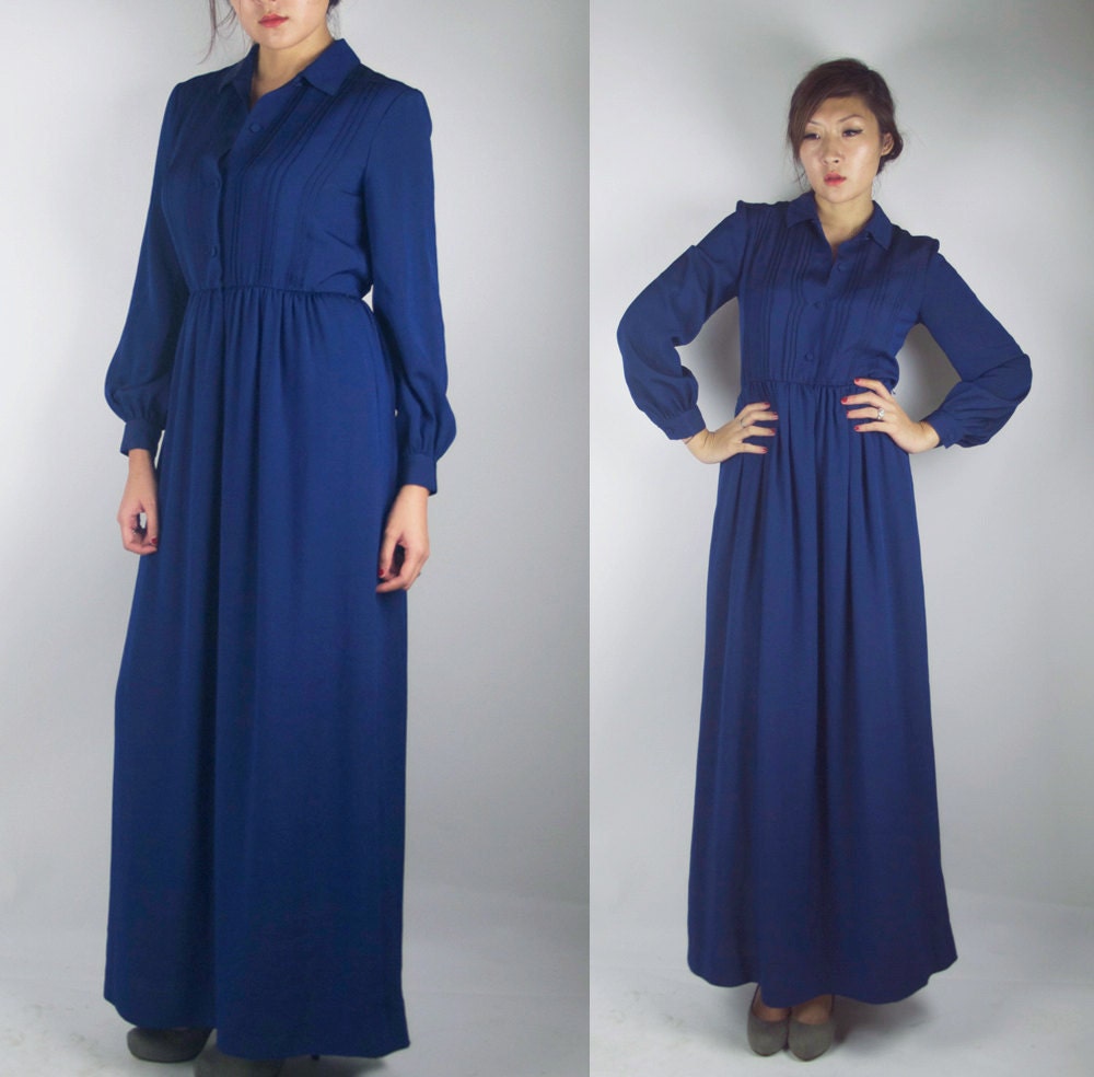 Shirt Maxi Dress on Woozwass Vintage Dark Midnight Blue Maxi Shirt Dress
