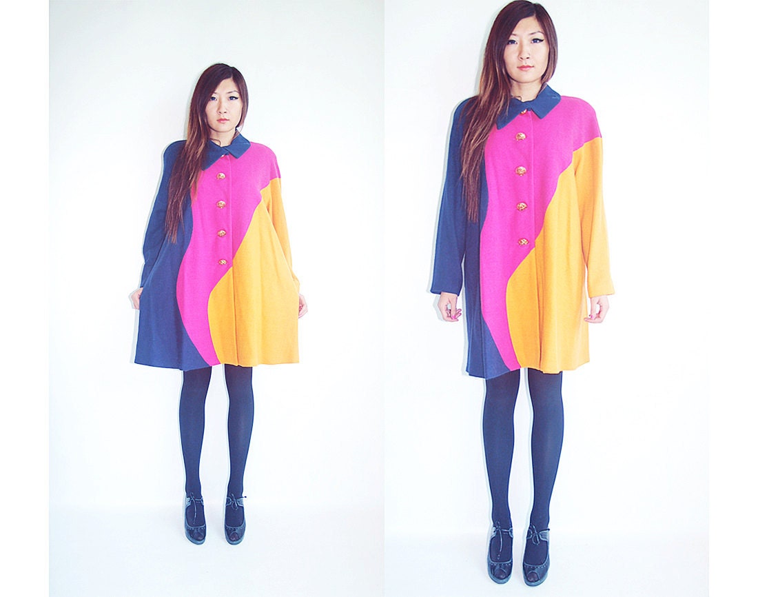 WoozWass Vintage Japanese 1980s Multi-color A-shape Wool Coat oversize by" VIGI"