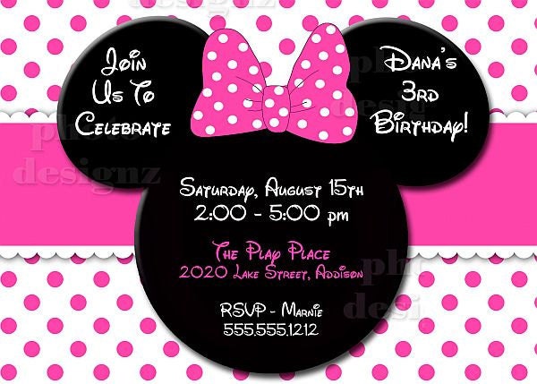 DIY Minnie Mouse Inspired PRINTABLE Birthday Party Invitation, customized - Hot Pink