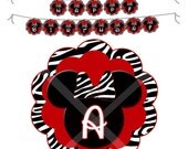 INSTANT DOWNLOAD - DIY Printable Minnie Mouse Inspired Banner - Zebra - Red