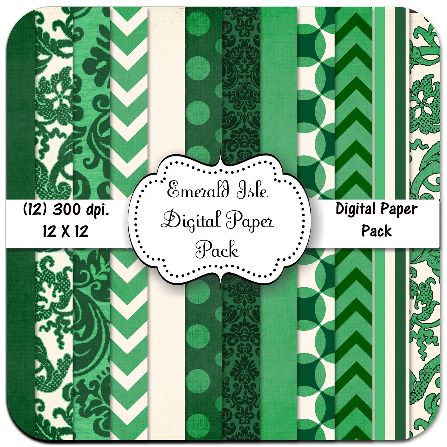 INSTANT DOWNLOAD -50% off - Emerald Isle Paper Pack - 15 Digital Papers - 12 X 12 - 300 dpi - Green