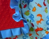 Animal Party Too Minky Binky with satin ruffle - customize size and colors