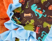Dino Dudes Minky Binky with satin ruffle - customize size and colors