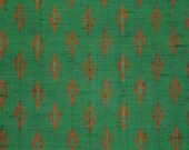 Vintage Green and Orange Kasuri Woven Wool Japanese Kimono Fabric n.618, UNUSED, 36 inches