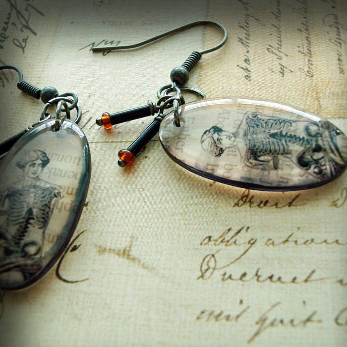 Venus de Milo, skeletal, zombie,guts, resin earrings