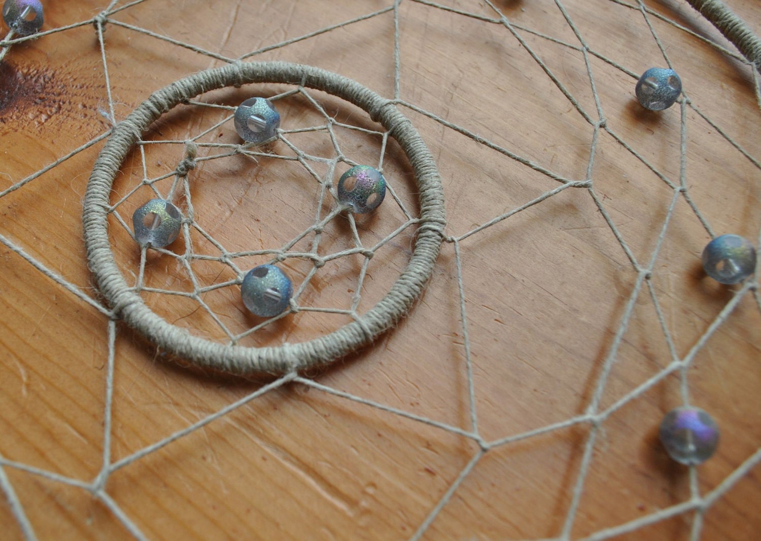 Large Hemp and Glass Bead Dream Catcher