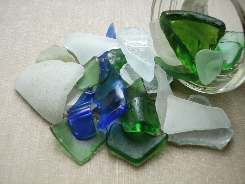 Peppermint & Eucalyptus Scented Sea Glass Potpourri - Genuine Chesapeake Sea Glass Loose Sea Glass Beach Home Decor - Green Blue Seafoam