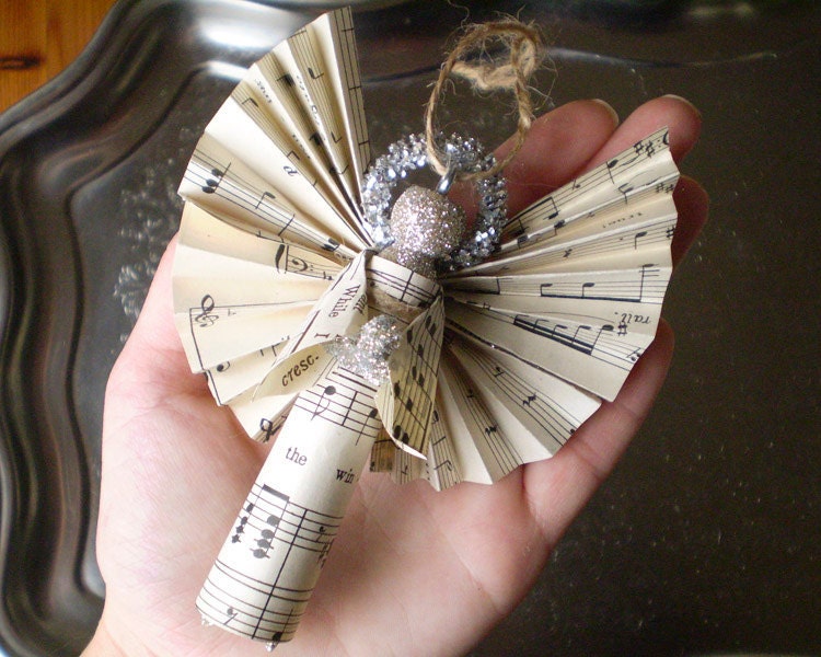 Clothespin Angels - Handmade Ornaments made with Vintage Sheet Music - Set of 3