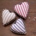 Heart Pincushion Trio - 3 Rustic Flag Stripe Ticking Tartlet Tin Pincushions
