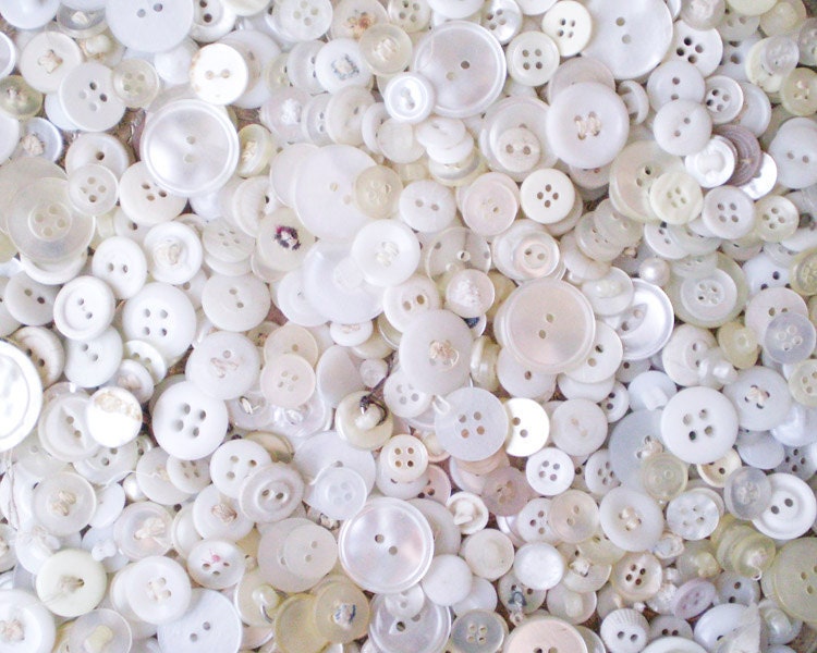 Button Destash - Lot of Over 500 Vintage White, Ivory, and Clear Plastic Buttons