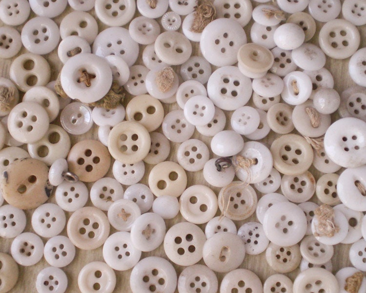 White Milk Glass China Buttons - Lot of over 100 Antique and Vintage Porcelain Glass Buttons