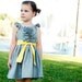 Girls Flutter Sleeve Dress in Light Gray Linen with Lemon Yellow Sash  9-12 mo-6T