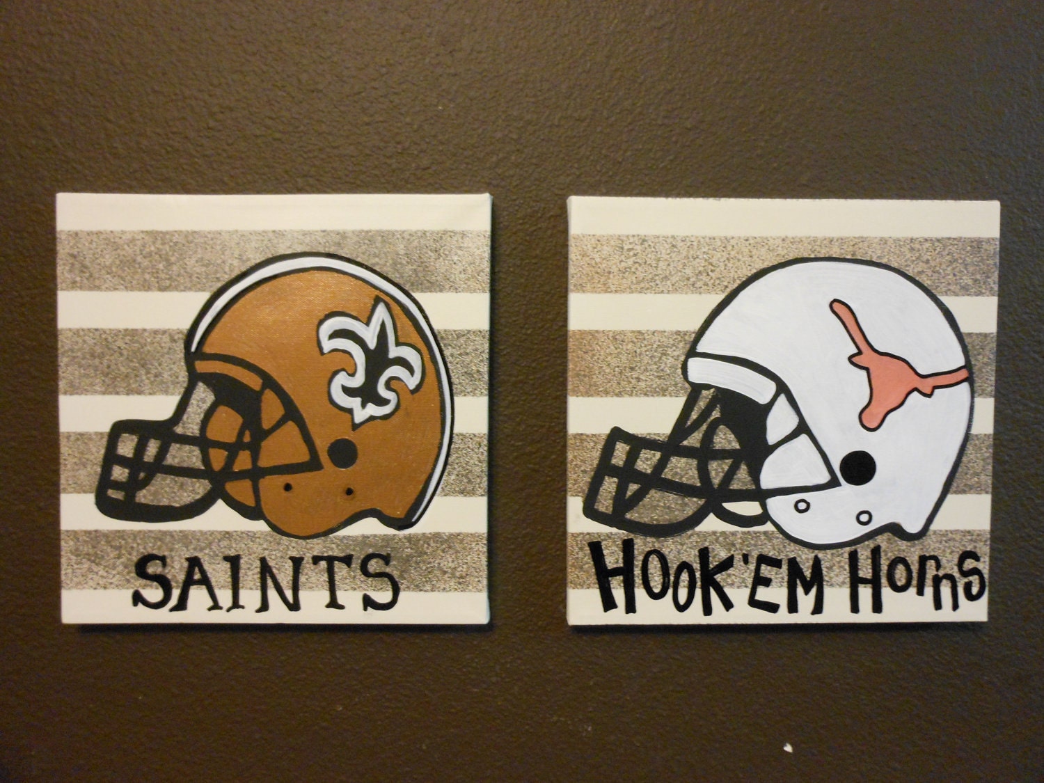 Jez4U Custom Canvases 2 Hand Painted Football Helmets on Gallery Wrapped Canvas 12 inches by 12 inches
