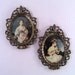 2 Miniature Portraits in Dome Glass and Ornate Victorian Style Cast Brass Frames
