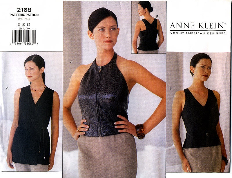 Vogue American Designer 2168 Anne Klein Misses' Tops Sewing Pattern - Uncut - Size 8, 10, 12
